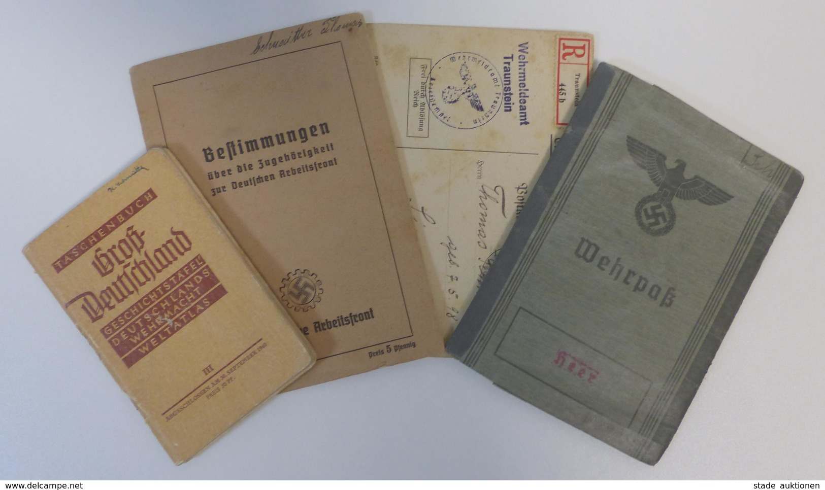 WK II Dokumente Nachlaß Thomas Schnaitter Wehrpaß Beleg Wehrmeldeamt Taschenbuch Groß Deutschland U. Heft Bestimmungen ü - War 1939-45