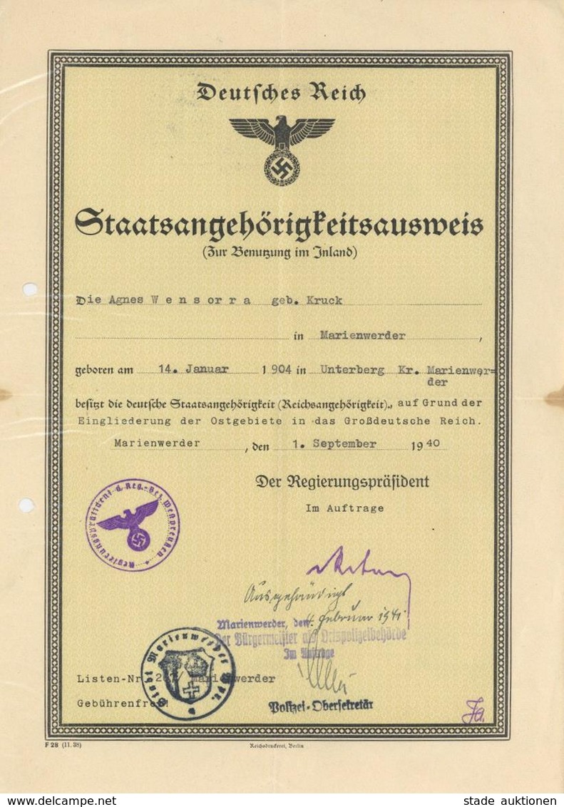 WK II Dokumente Staatsangehörigkeitsausweis I-II (fleckig) - War 1939-45