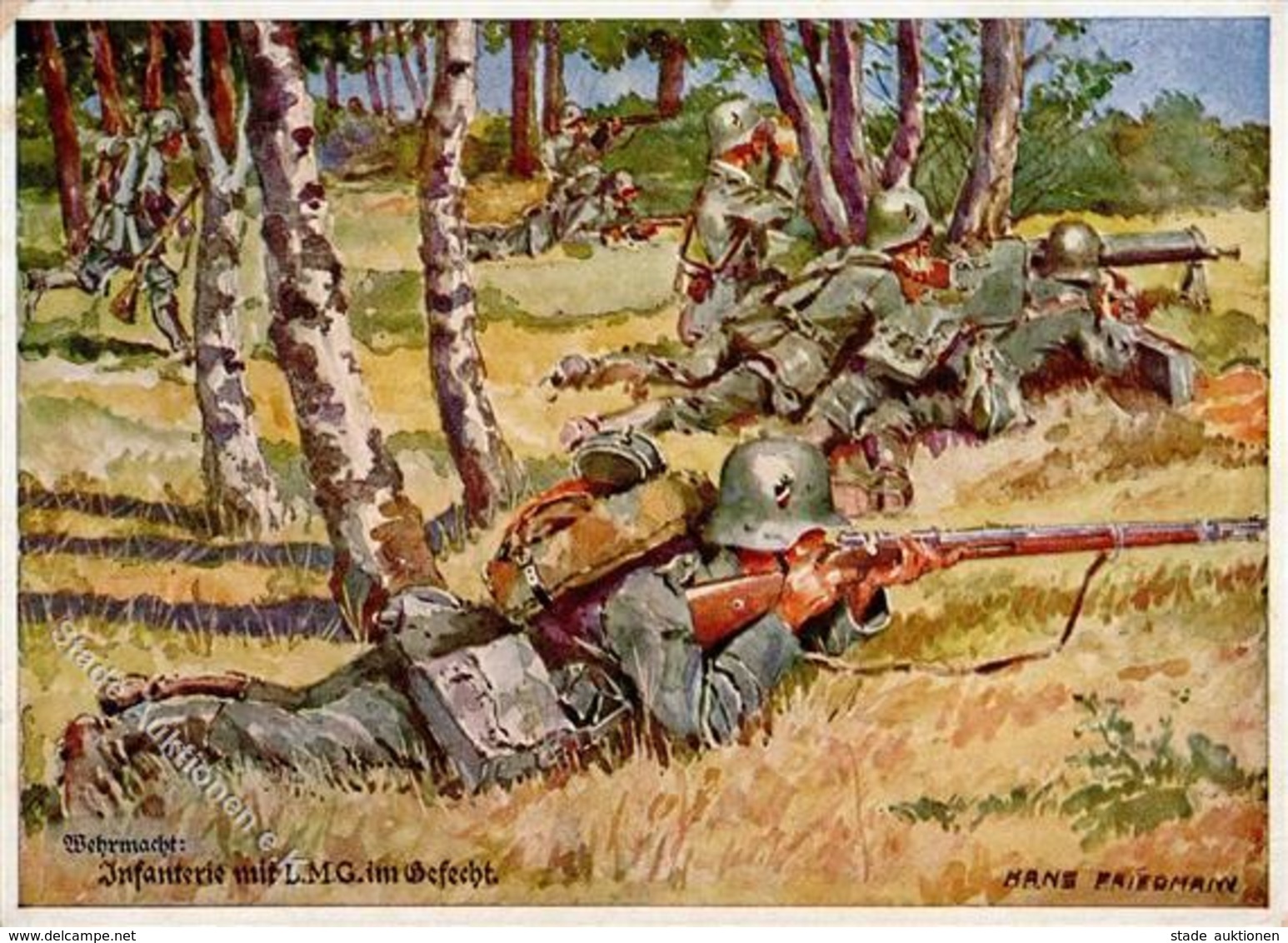 WK II Infanterie Mit L.M.G. Im Gefecht Sign. Friedmann, Hans Künstlerkarte I-II - Guerre 1939-45