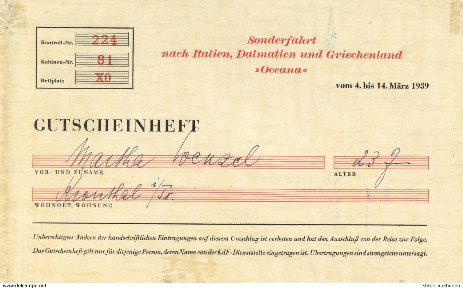 WK II KdF Gutscheinheft Umschlag II (repariert) - War 1939-45