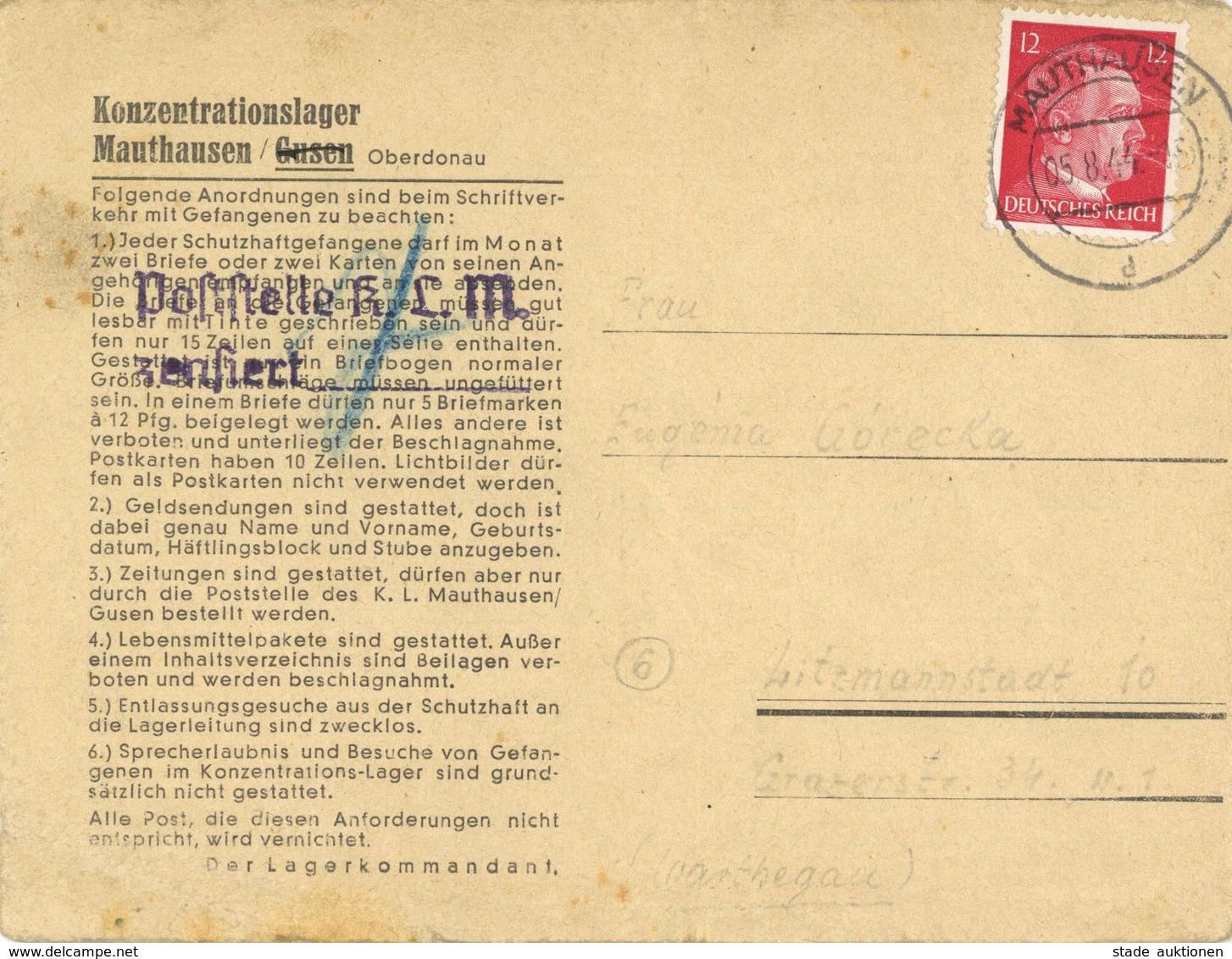 WK II KZ - Post Mauthausen Kartenbrief I-II (Gebrauchsspuren) - Guerre 1939-45