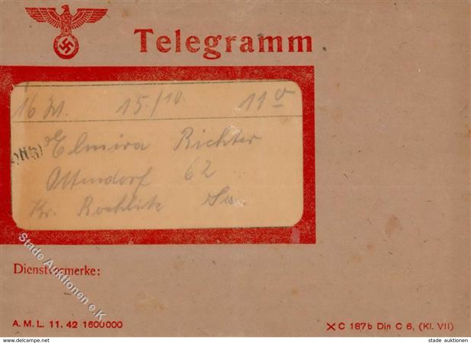 WK II Telegramm Mit Umschlag 1943 I-II - War 1939-45