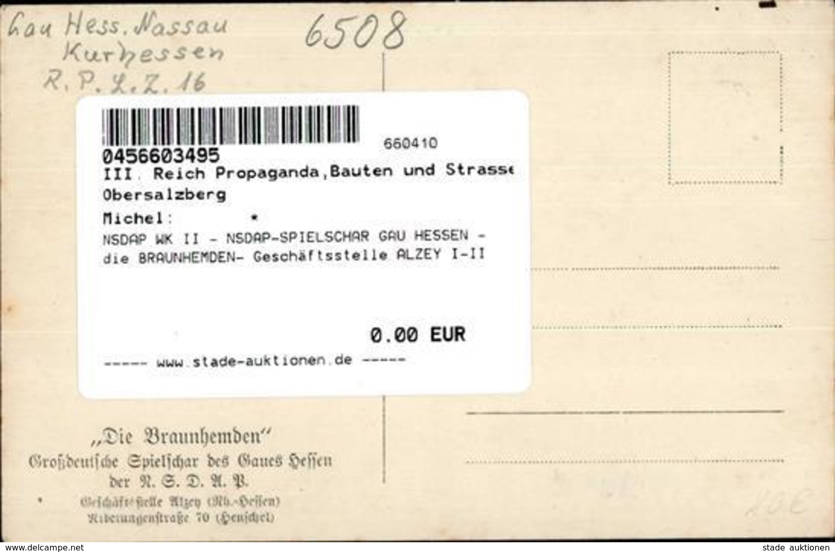 NSDAP WK II - NSDAP-SPIELSCHAR GAU HESSEN -die BRAUNHEMDEN- Geschäftsstelle ALZEY I-II - Guerre 1939-45