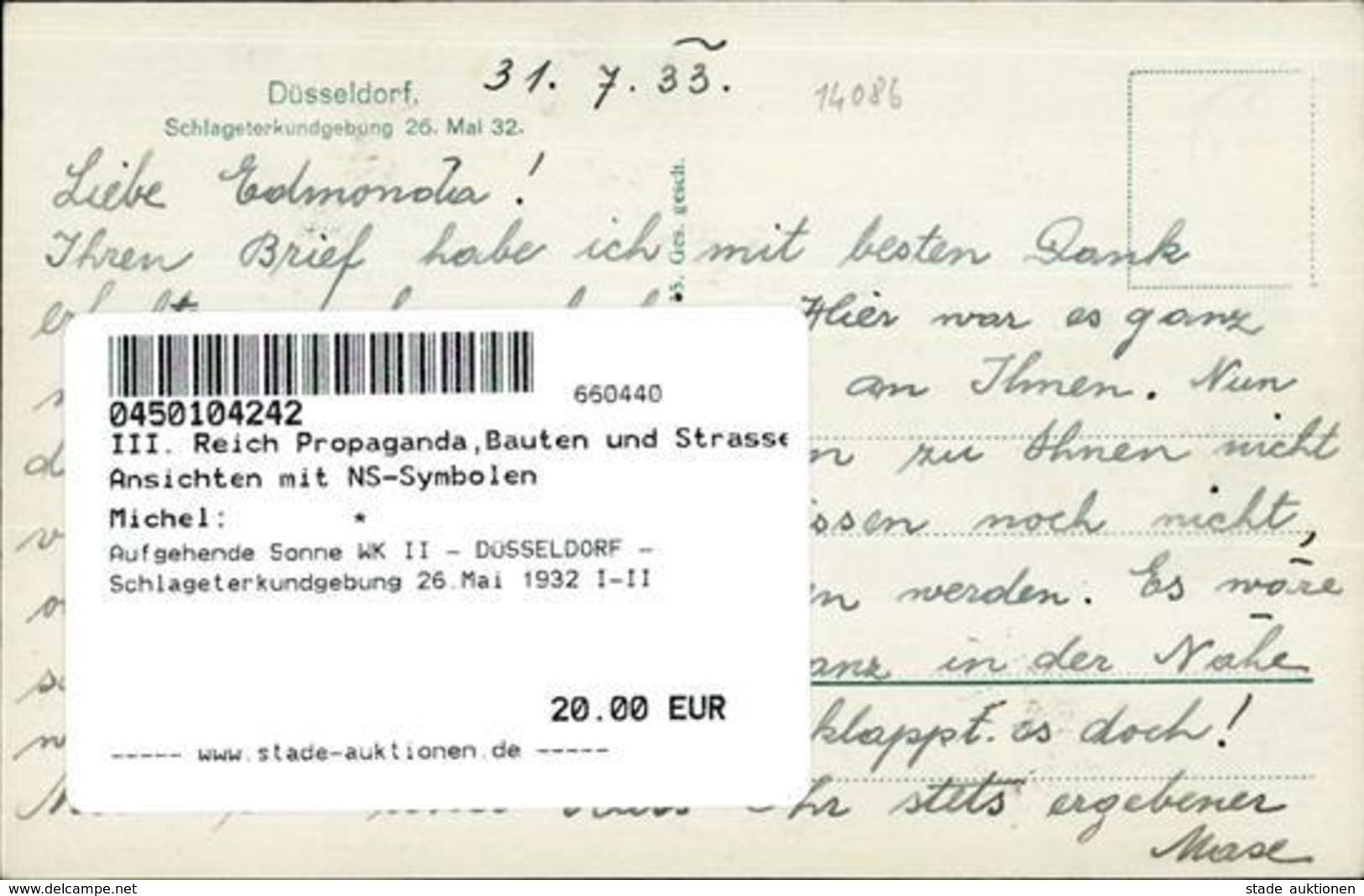 Aufgehende Sonne WK II - DÜSSELDORF - Schlageterkundgebung 26.Mai 1932 I-II - Weltkrieg 1939-45