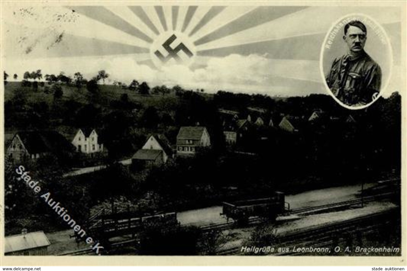 Aufgehende Sonne WK II - Heilgrüße Aus LEONBRONN,O.A. Brackenheim HITLER I-II - Guerre 1939-45