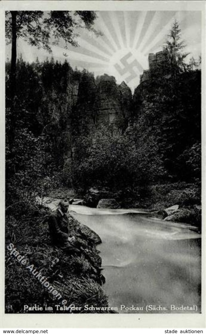 Aufgehende Sonne WK II Tal Der Schwarzen Pockau Foto AK I-II - War 1939-45