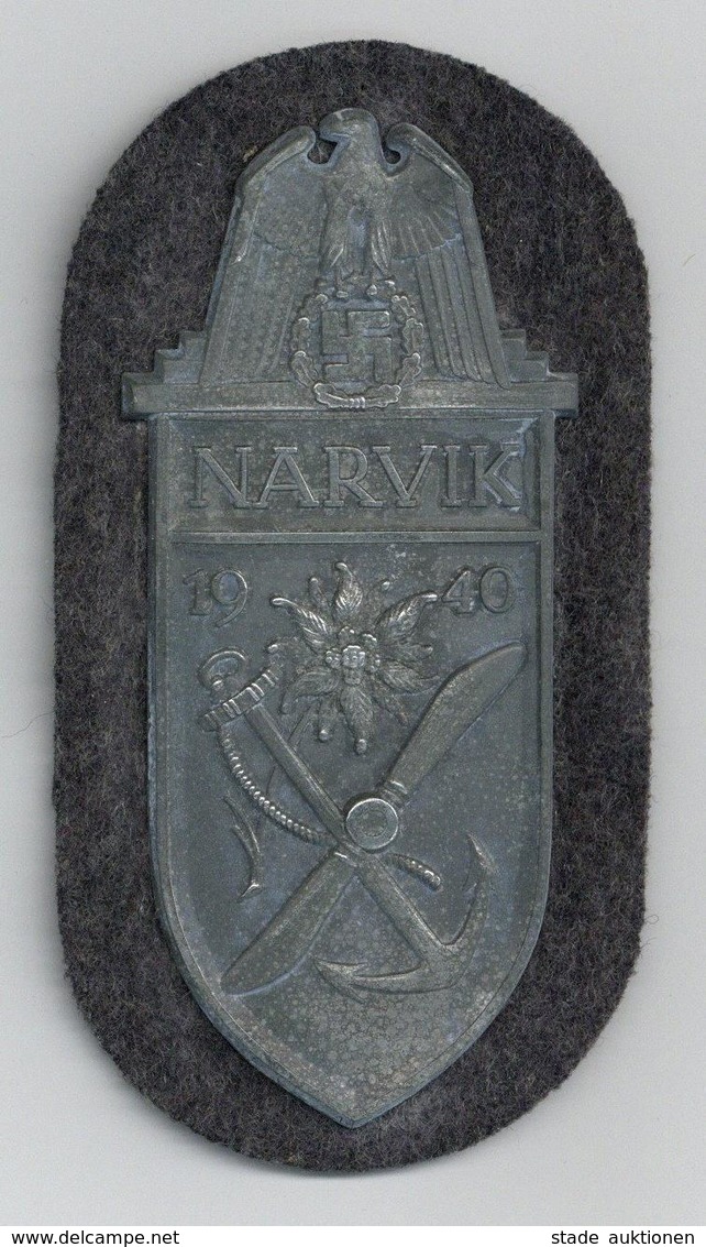 WK II Orden Narvikschild Silber Auf Feldgrauem Tuch Für Das Heer Und Die Waffen-SS I-II - War 1939-45