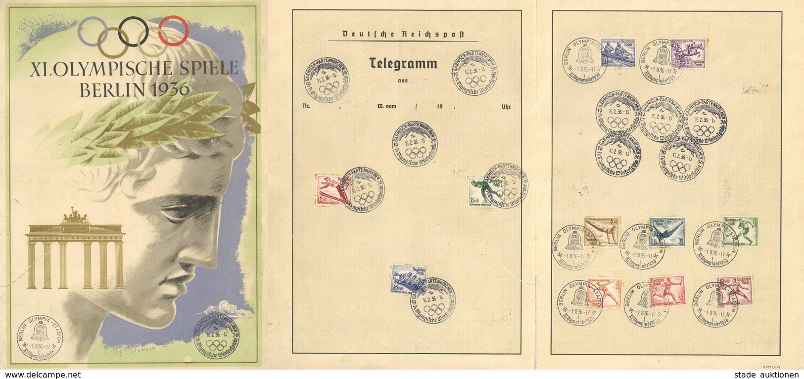 Schmucktelegramm WK II XI. Olympische Spiele Berlin 1936 Sign. Stanzig Innen Mit Div. Sondermarken Und Sonderstempel Oly - War 1939-45