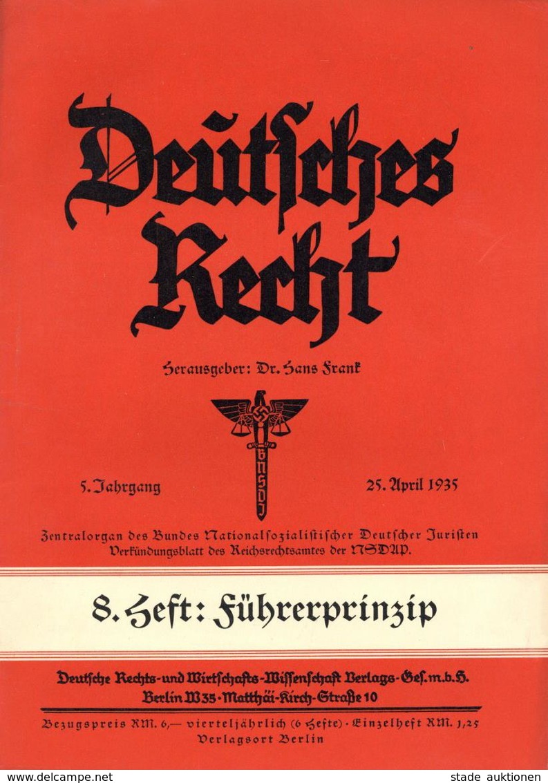 Buch WK II Deutsches Recht 8. Heft Führerprinzip Hrsg. Dr. Hans Frank 1935 30 Seiten II - War 1939-45