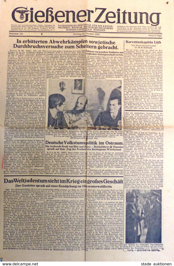 Buch WK II Gießener Zeitung 25 Oktober 1943 II (Einrisse) Journal - War 1939-45