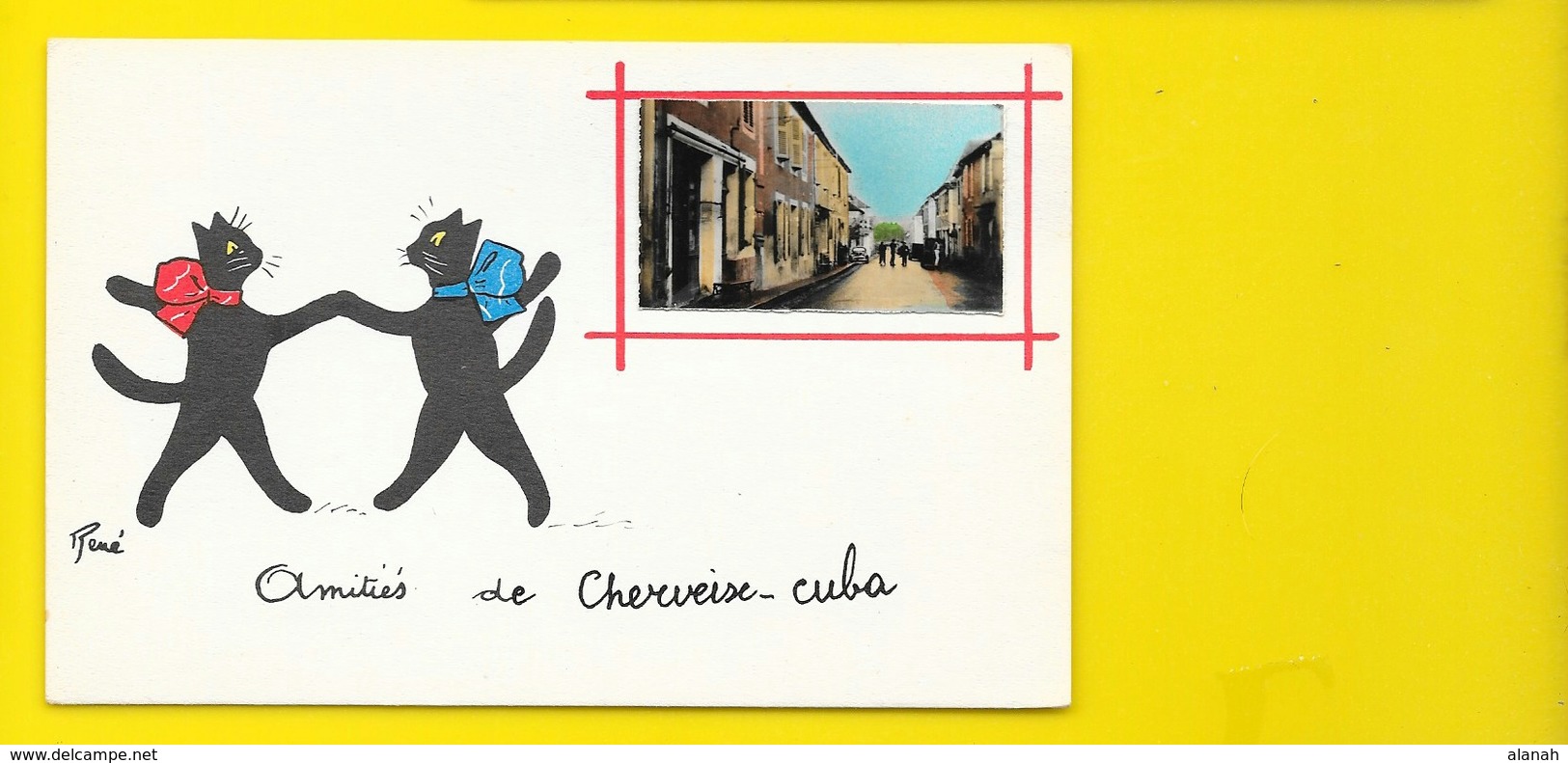 CHERVEIX-CUBA Rare Fantaisie Amitiès Chats Illust. René (Jean.Pierre) Dordogne (24) - Autres & Non Classés