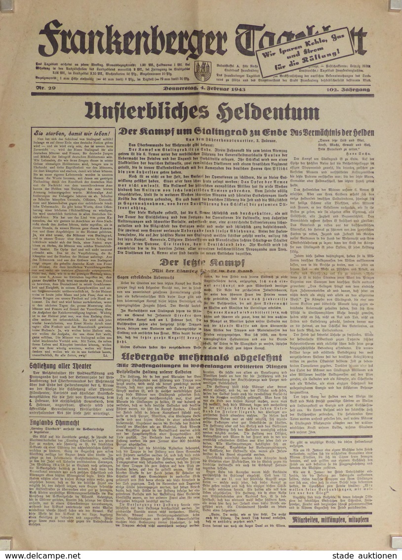Buch WK II Zeitung 7 X Frankenberger Tageblatt Thema Stalingrad 26.1. - 7.2.43 II Journal - War 1939-45