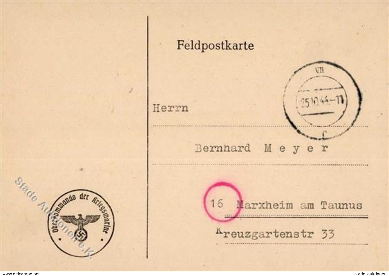 Feldpost WK II Von Festung St. Nazaire Nach Marxheim Taunus I-II - Guerra 1939-45