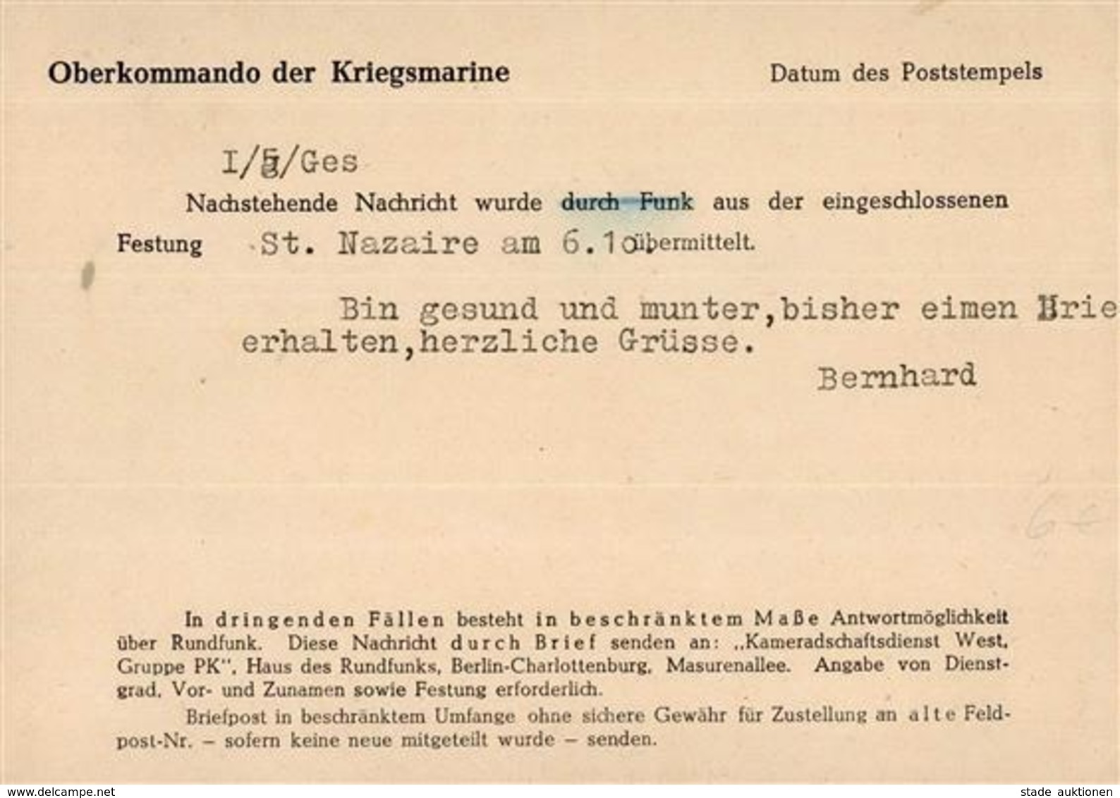 Feldpost WK II Von Festung St. Nazaire Nach Marxheim Taunus I-II - Guerra 1939-45