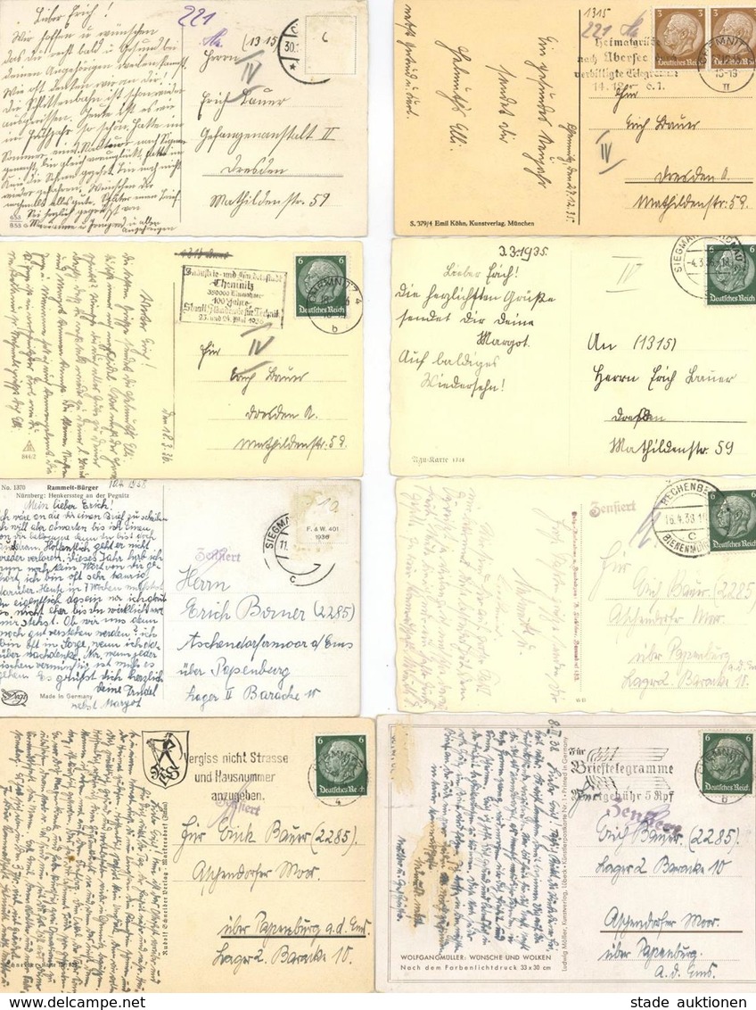 LOT Frühe KZ-POST - 4 Karten Ins KZ ASCHENDORFER MOOR über Papenburg LAGER II 1938 + 4 Karten Ins KZ GEFANGENENANSTALT I - Weltkrieg 1939-45