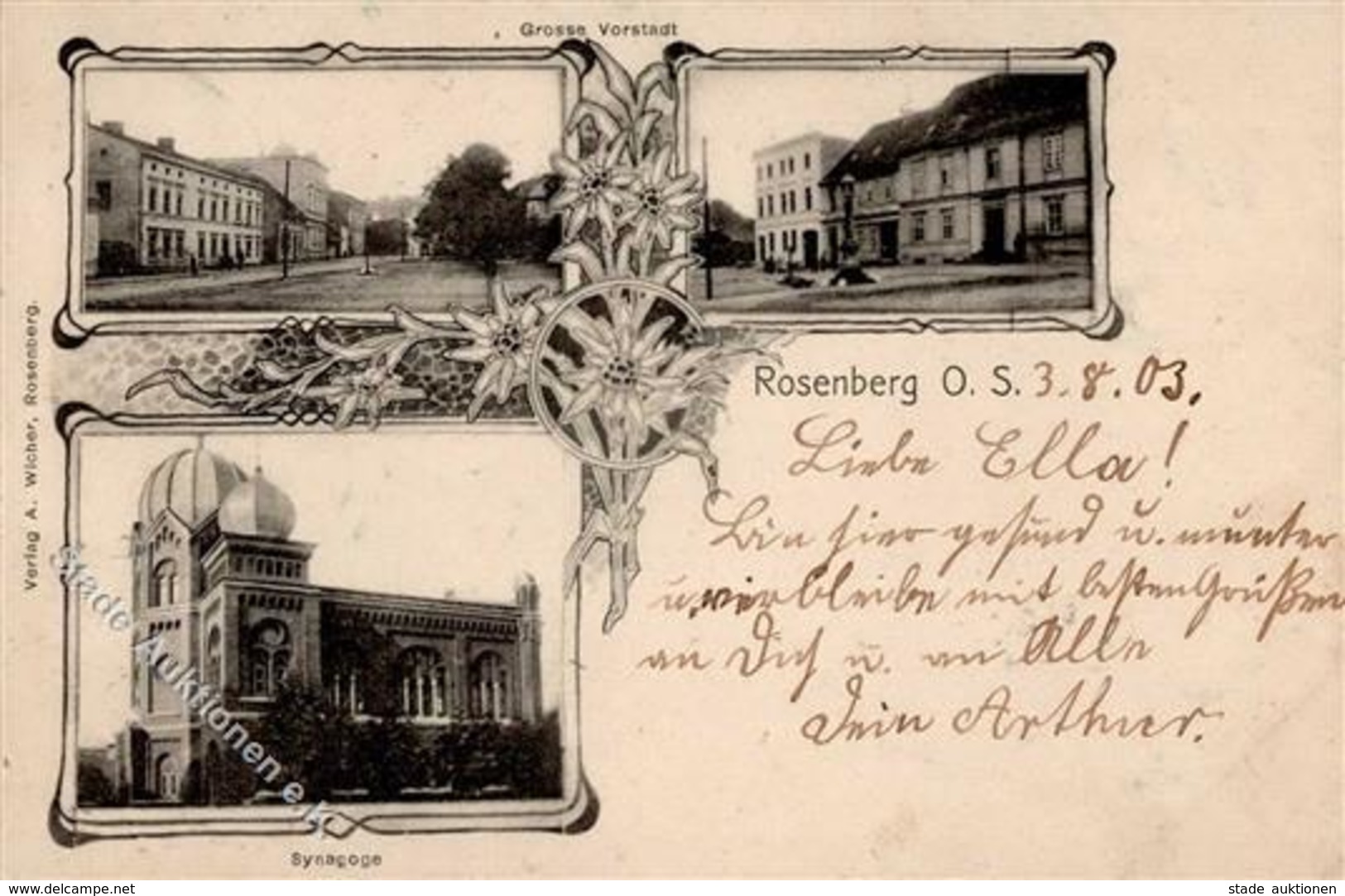Synagoge Rosenberg O.S. Künstlerkarte 1903 I-II Synagogue - Judaika