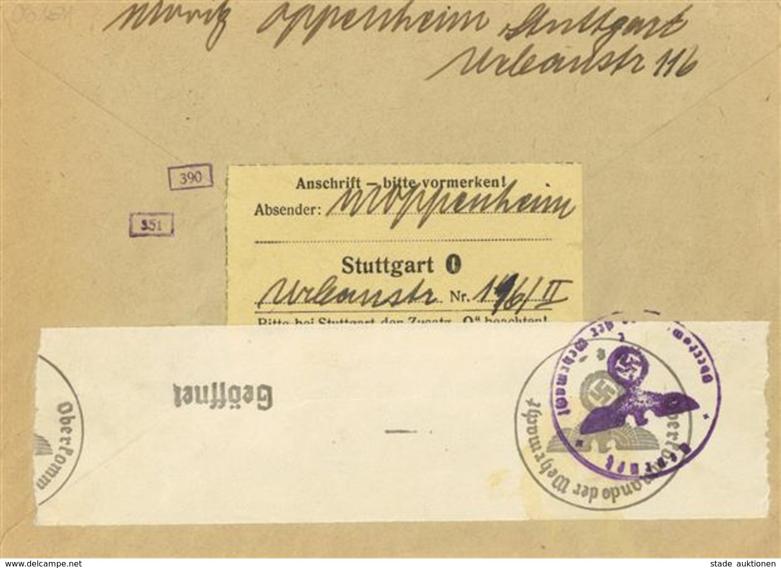 Judaika Auslandsbrief Stuttgart Moritz Oppenheim Urbanstr. 116  Sog. JUDENHAUS". Oppenheim Kam Aus Buttenhausen Und Vers - Jewish