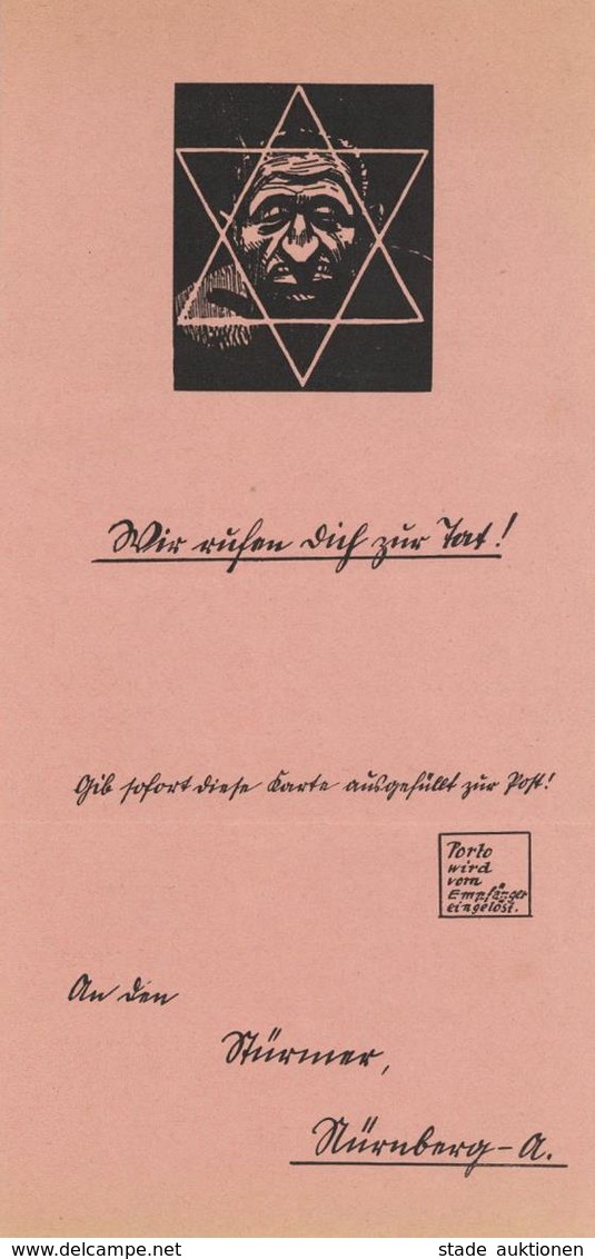 NS-JUDAIKA WK II - Große STÜRMER-Propagandakarte Mit Mitgliedswerbekarte - Kampf Judentum Gegen Christentum - Wir Rufen  - Jewish