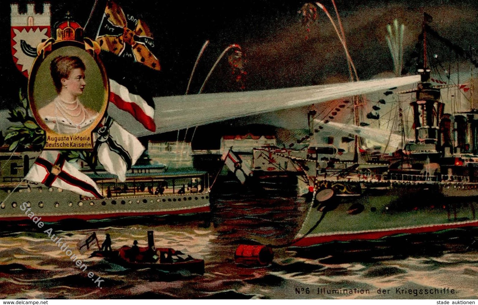 Marine Kieler Woche Illumination Der Kriegsschiffe Kaiserin Augusta Viktoria 1908 I-II - Marines