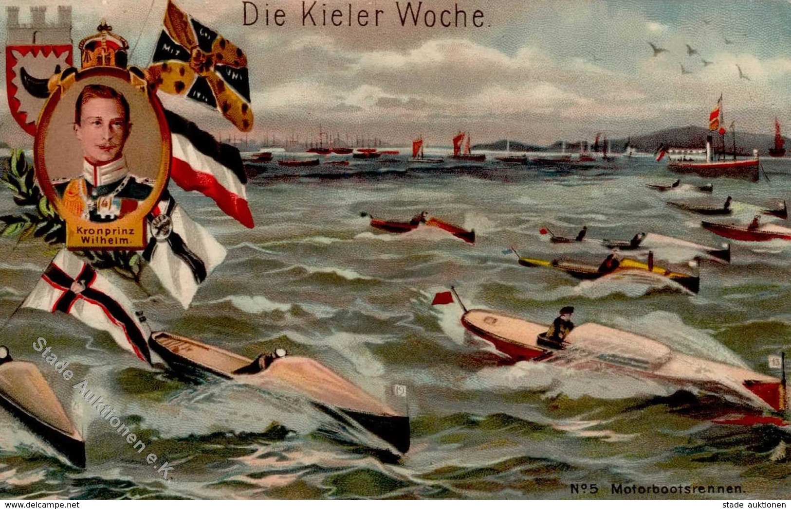 Marine Kieler Woche Motorbootrennen Kronprinz Wilhelm 1908 I-II - Marines