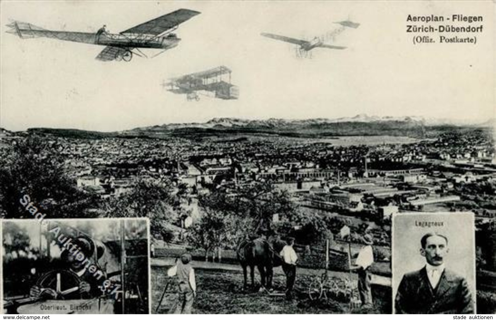 Flugtag Zürich (8000) Schweiz Schaufliegen Oberlt. Bianchi U. Legagneux 1910 I-II - Airmen, Fliers