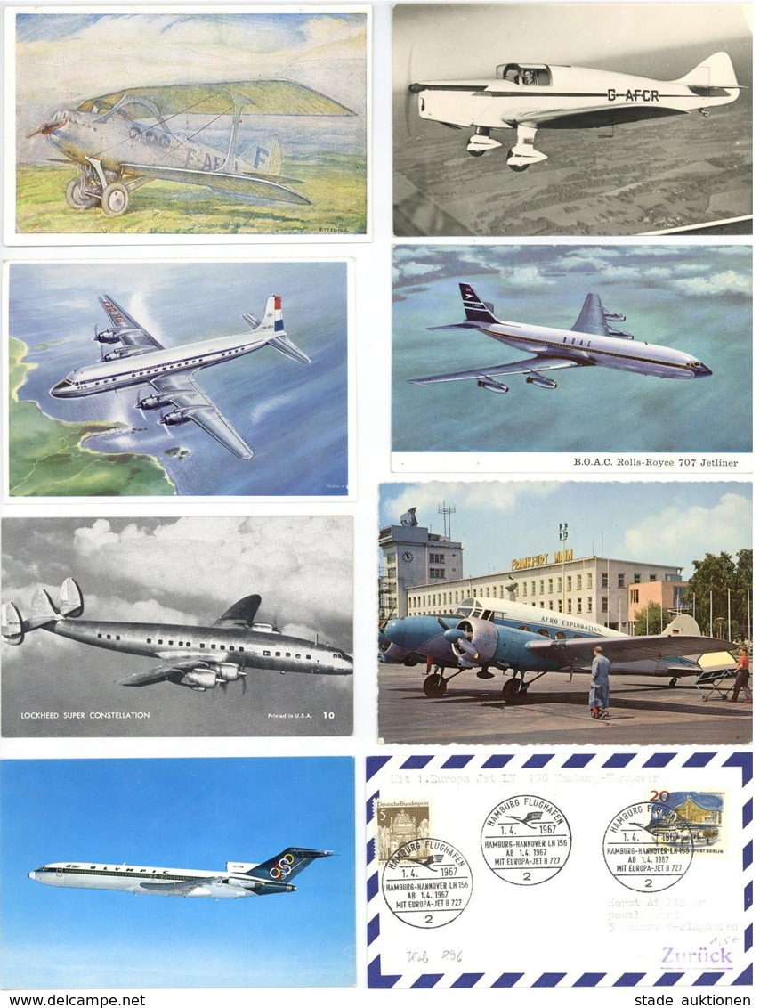 Flugzeug Partie Mit über 200 Ansichtskarten Weltweit Wenige Vor 1945 Meist 60'er Und 70'er Jahre Dazu Ca. 40 Erstflugbel - Aviateurs