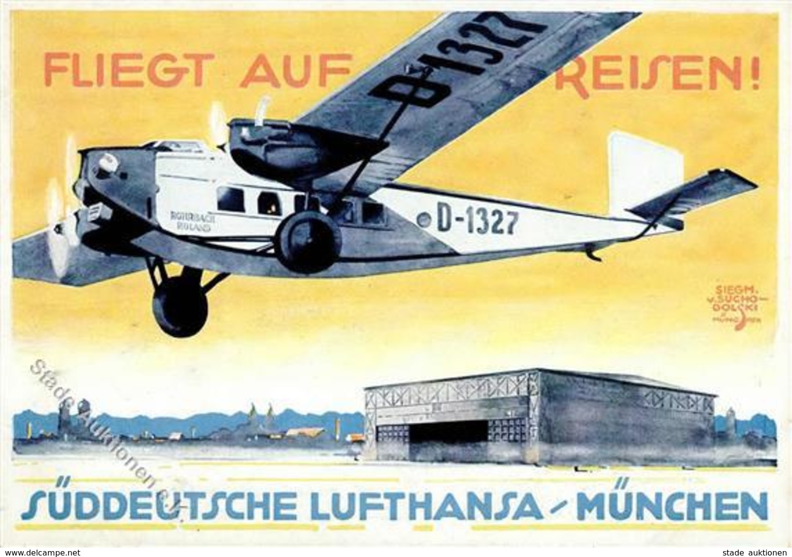 Lufthansa München (8000) Sign. Suchodolski, Siegm.  Künstlerkarte I-II - Airmen, Fliers