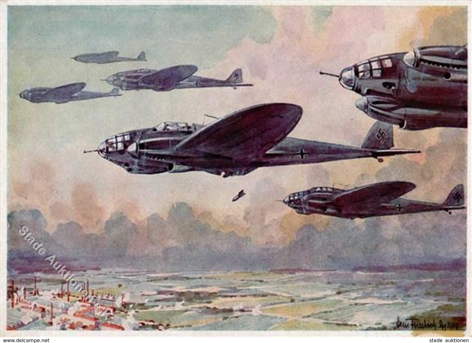 Flugwesen WK II Schwere Bomber Greifen Industrie Zentrum An WK II   Künstlerkarte I-II Aviation - 1939-1945: II Guerra