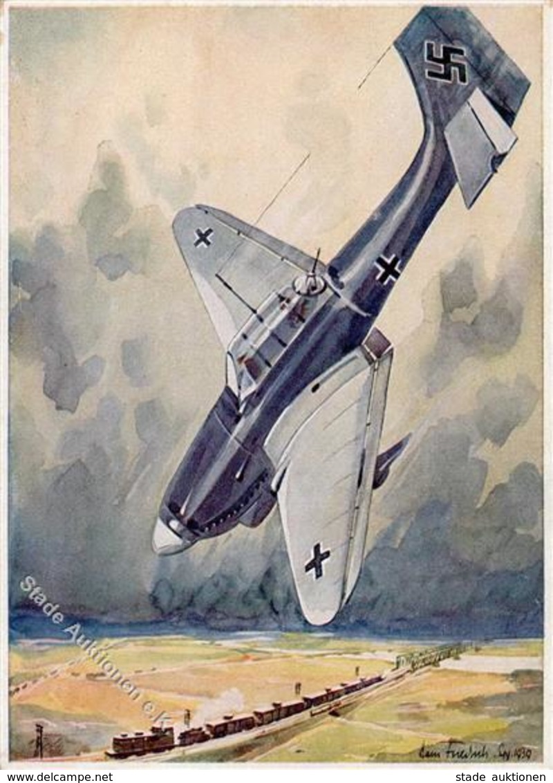 Flugwesen WK II Sturzbomber Angriff Auf Panzerzug Sign. Friedrich Künstlerkarte I-II Aviation - 1939-1945: 2nd War