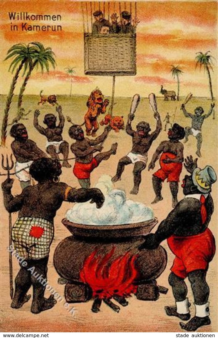 Ballon Gordon-Bennett-Wettfliegen Kamerun Humor Künstlerkarte 1909 I-II - Montgolfières