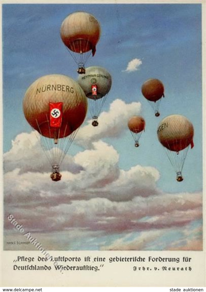 Ballon WK II Gordon Bennett Ausscheidungs Fahrt Sign. Schmidt, Hans Künstlerkarte I-II - Fesselballons