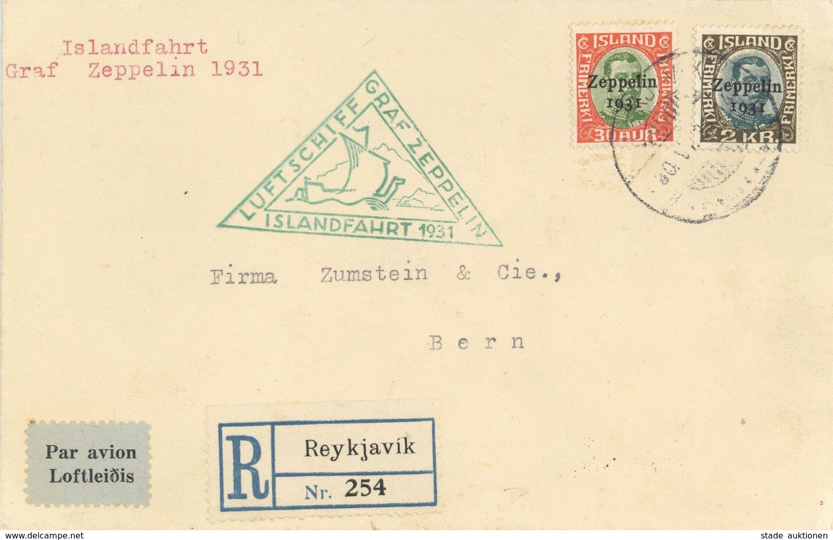 ZEPPELINPOST Sieger 114 D - Zeppelin-R-Brief ISLANDFAHRT 1931 Mit Beiden So-Marken, Sieger 465.- I-II Dirigeable - Dirigeables