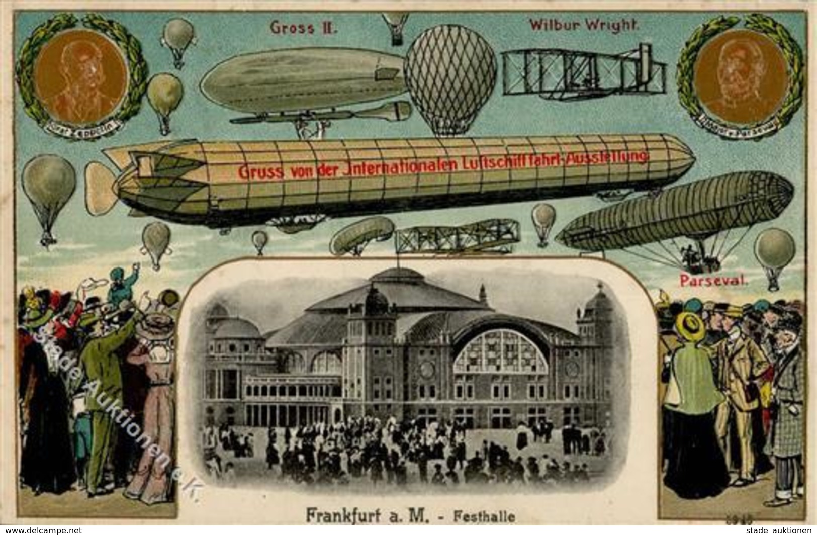 ILA FRANKFURT/Main 1909 - Seltene Dekorative Prägekarte Gruss Von Der ILA", Marke Entfernt - Beschnitten-" Montagnes - Dirigeables