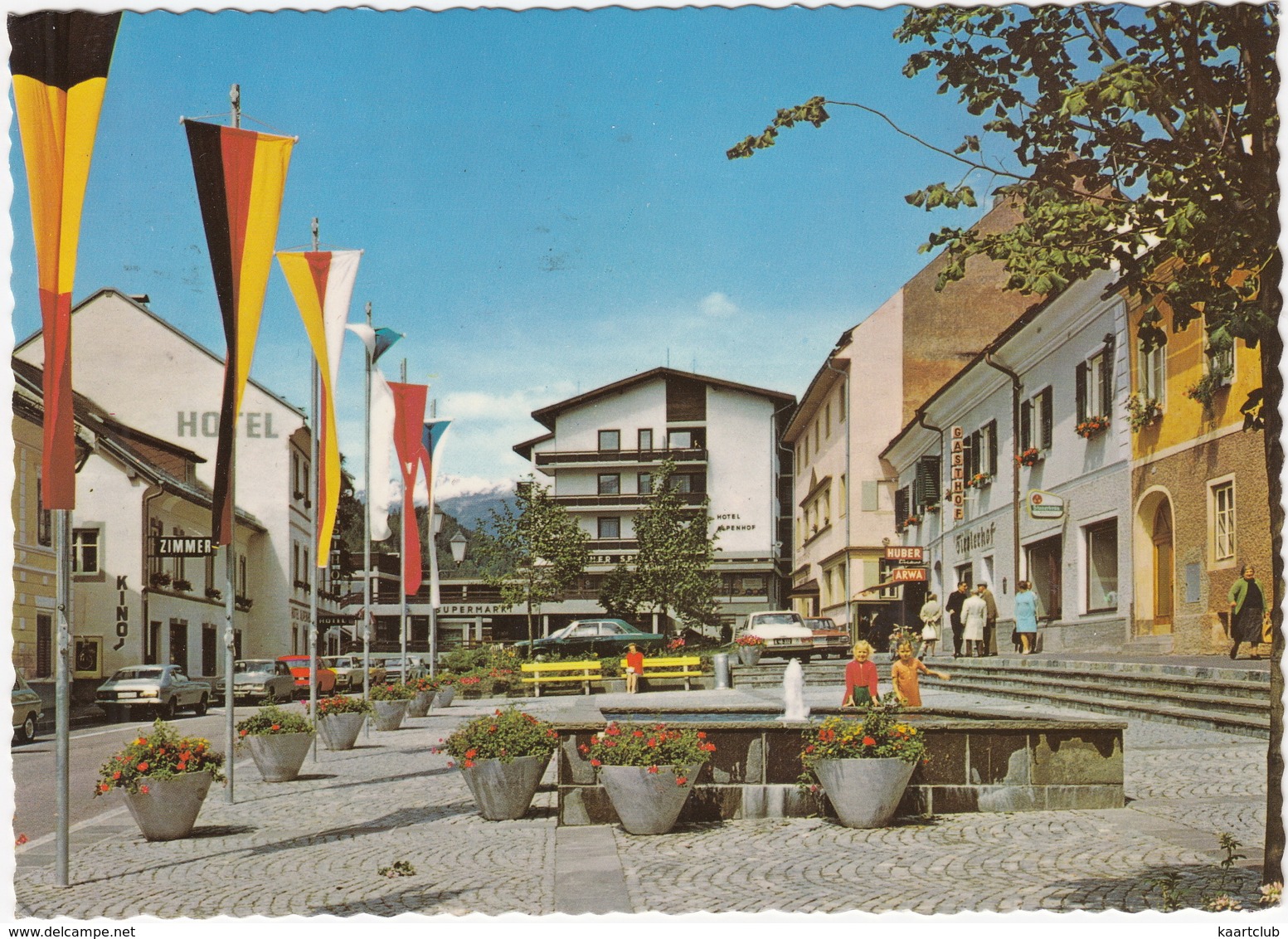 Obervellach: FORD CAPRI & 17M, RENAULT 16, MERCEDES W114, OPEL REKORD-B - Hauptplatz, Hotel, Kino, Gasthof - Kärnten - PKW