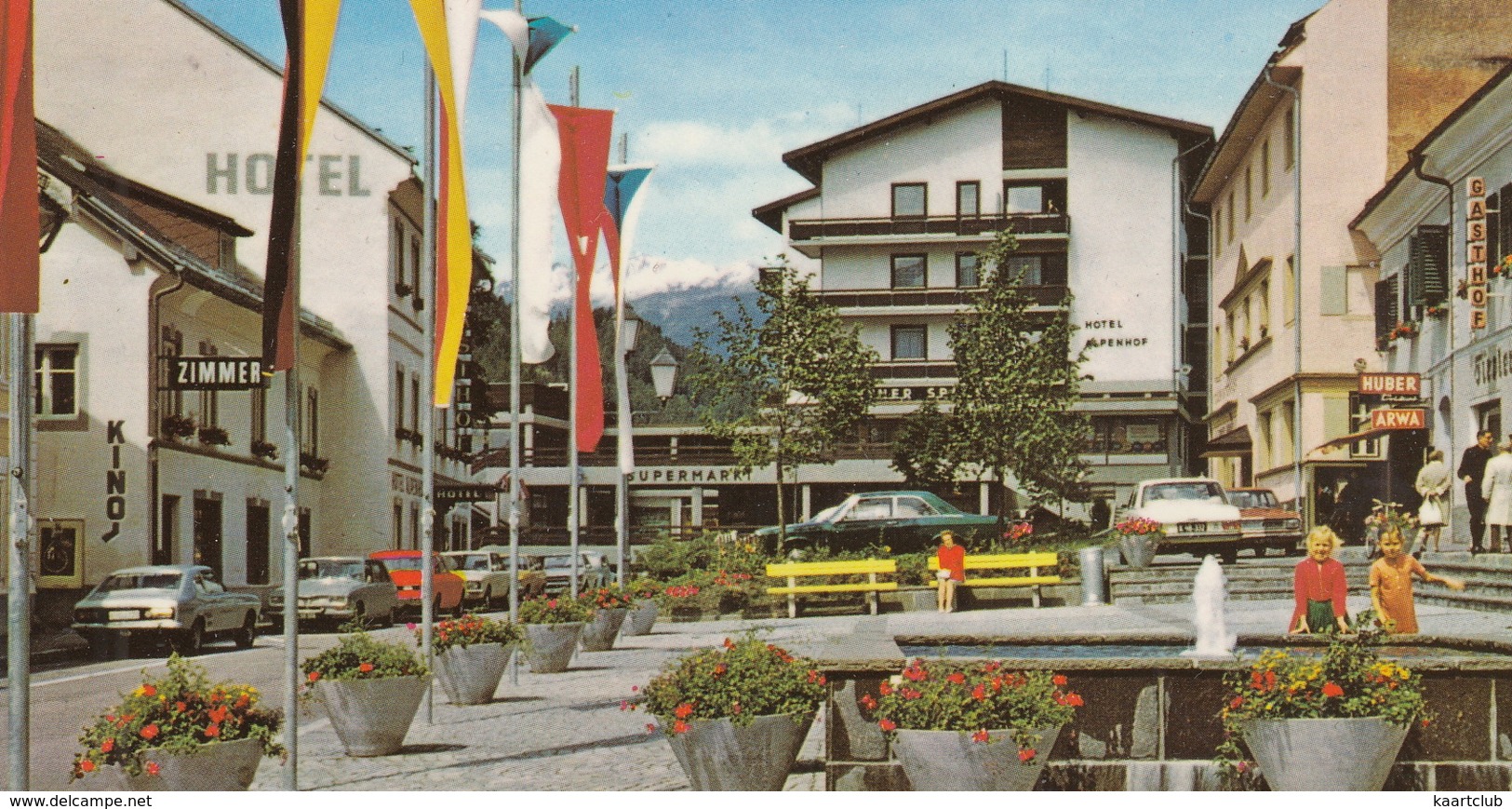 Obervellach: FORD CAPRI & 17M, RENAULT 16, MERCEDES W114, OPEL REKORD-B - Hauptplatz, Hotel, Kino, Gasthof - Kärnten - PKW