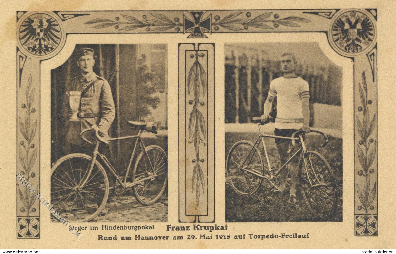 FAHRRAD - Sieger Krupkat HINDENBURGPOKAL HANNOVER 1915 - So-Karte + Original-Foto-Ak, Teils Fleckig! I-II - Trains