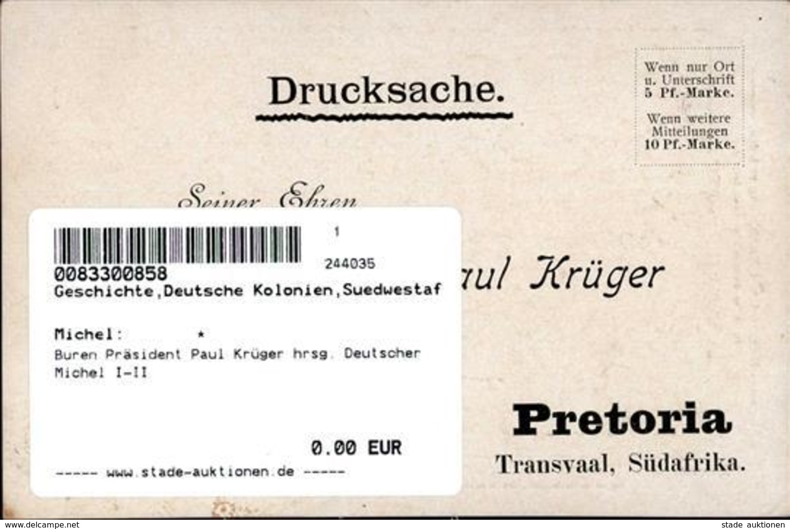 Buren Präsident Paul Krüger Hrsg. Deutscher Michel I-II - History