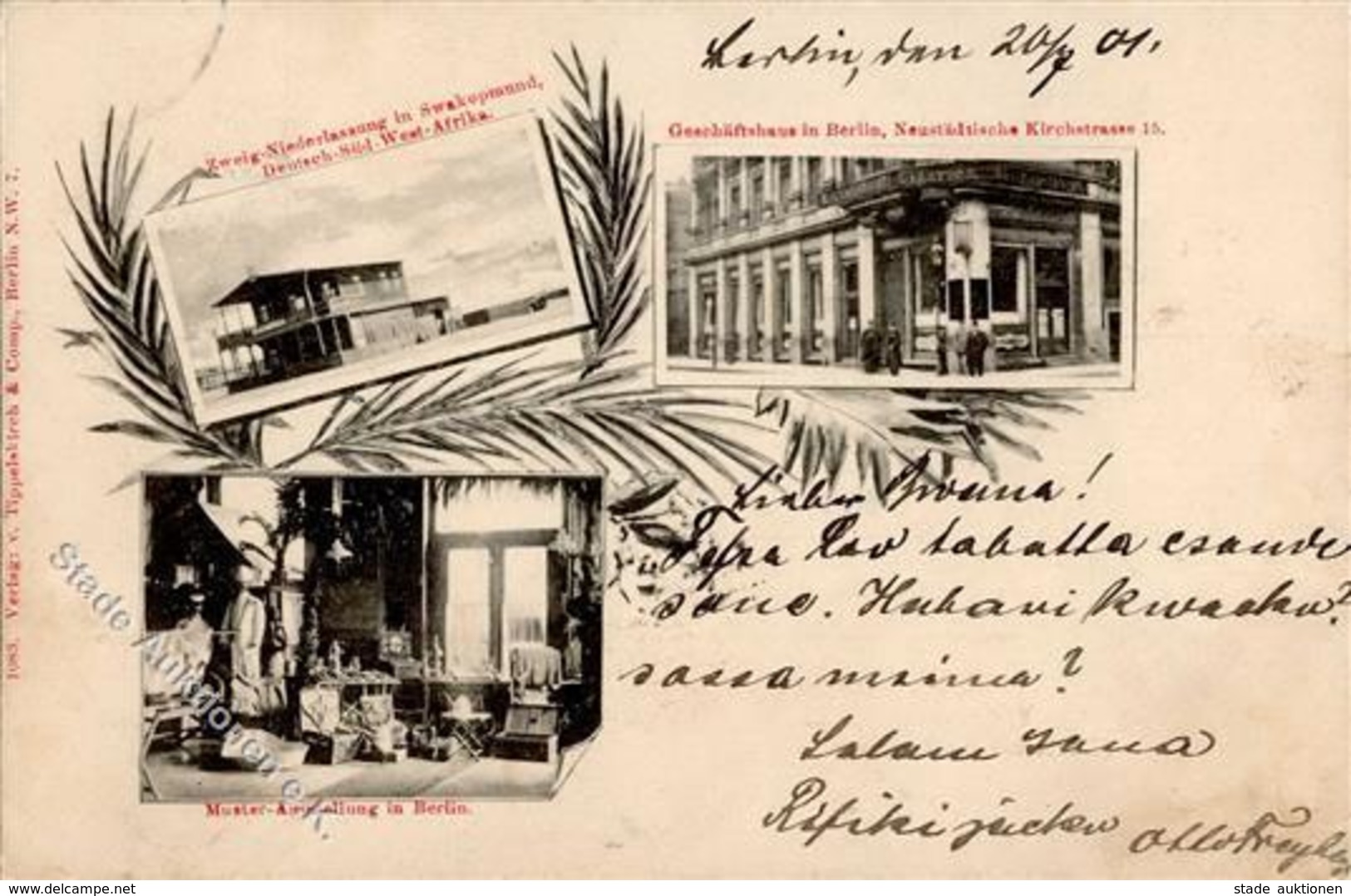 Kolonien Deutsch Südwestafrika Swakopmund Namibia Zigarrenhaus Berlin Und Zweig-Niedrlassung 1901 I-II (fleckig) Colonie - Storia