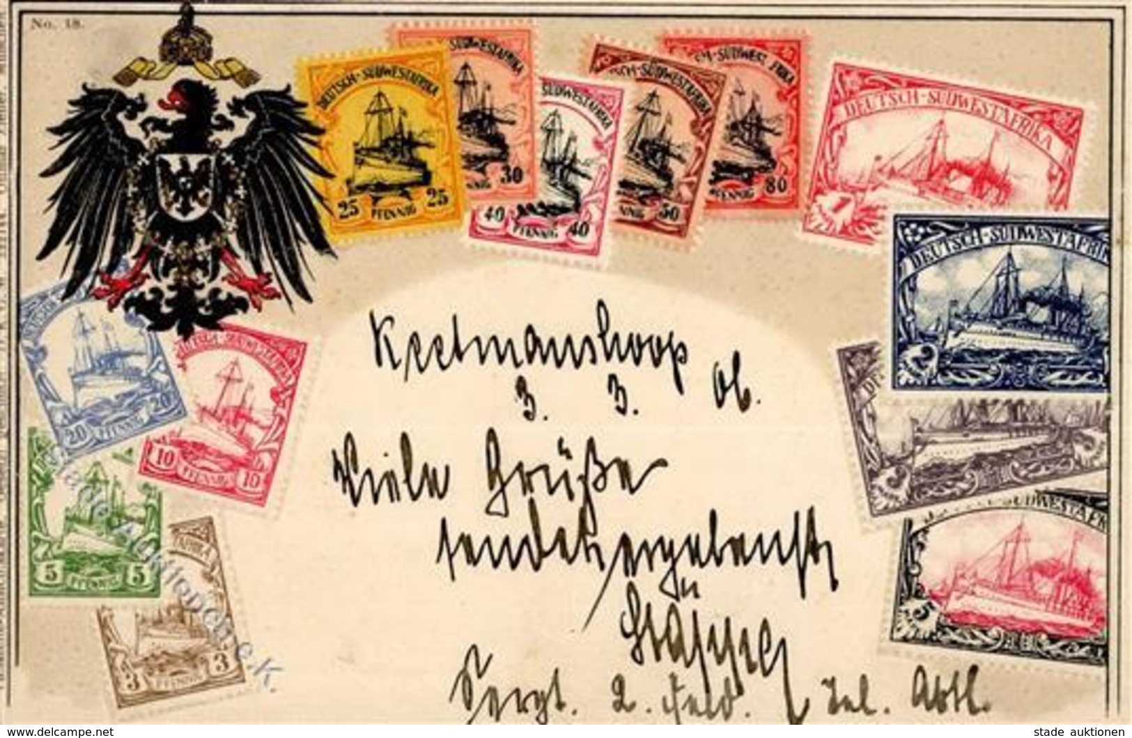 Kolonien Deutsch-Südwestafrika Briefmarken Auf AK Präge-Karte Stpl. Lüderitzbucht U. Kaisl. Schutztruppe Für Südwestafri - History