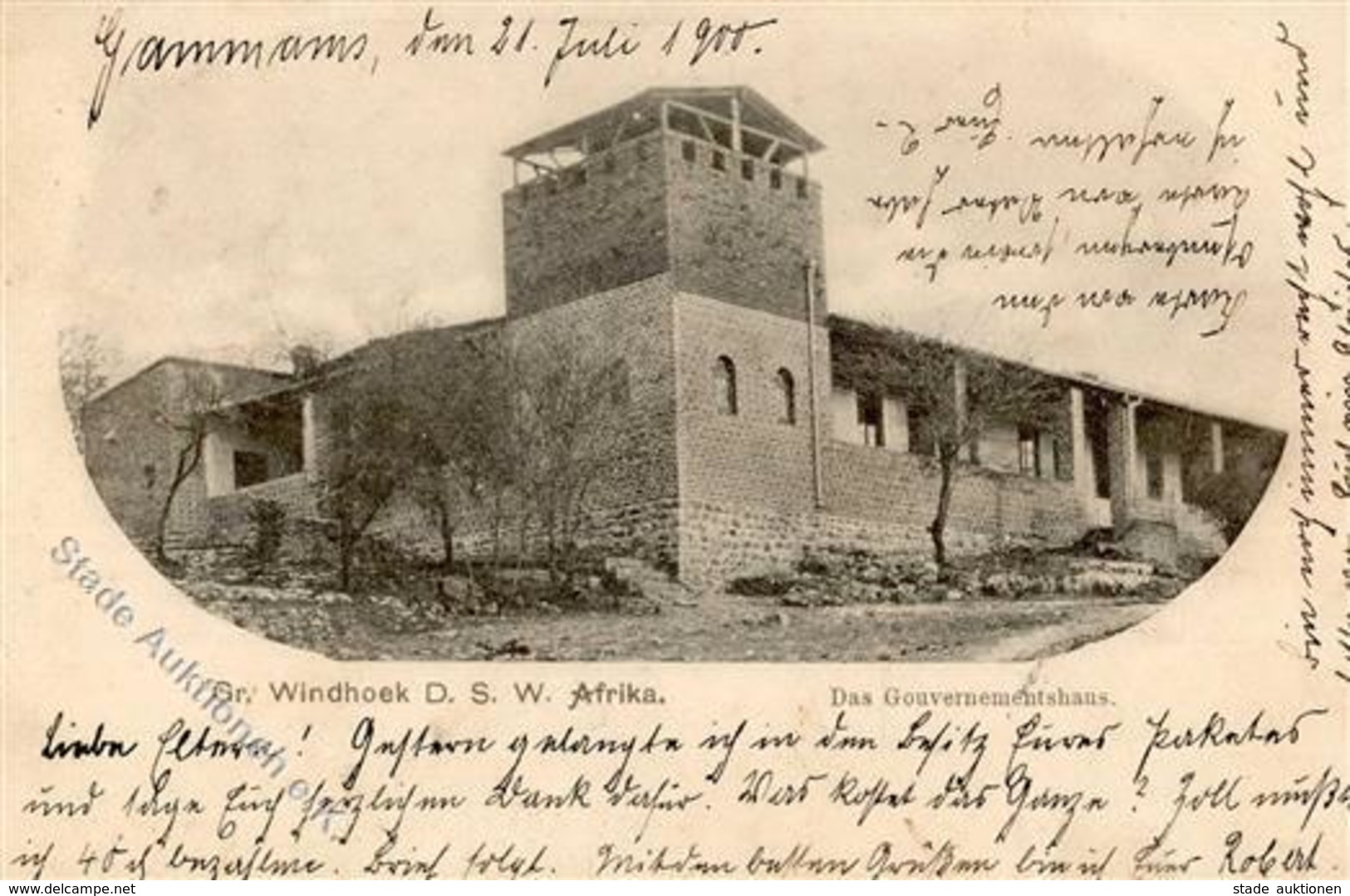 Kolonien Deutsch-Südwestafrika Windhoek Gouvernementshaus Stpl. Windhoek 26.7.00 I-II Colonies - History