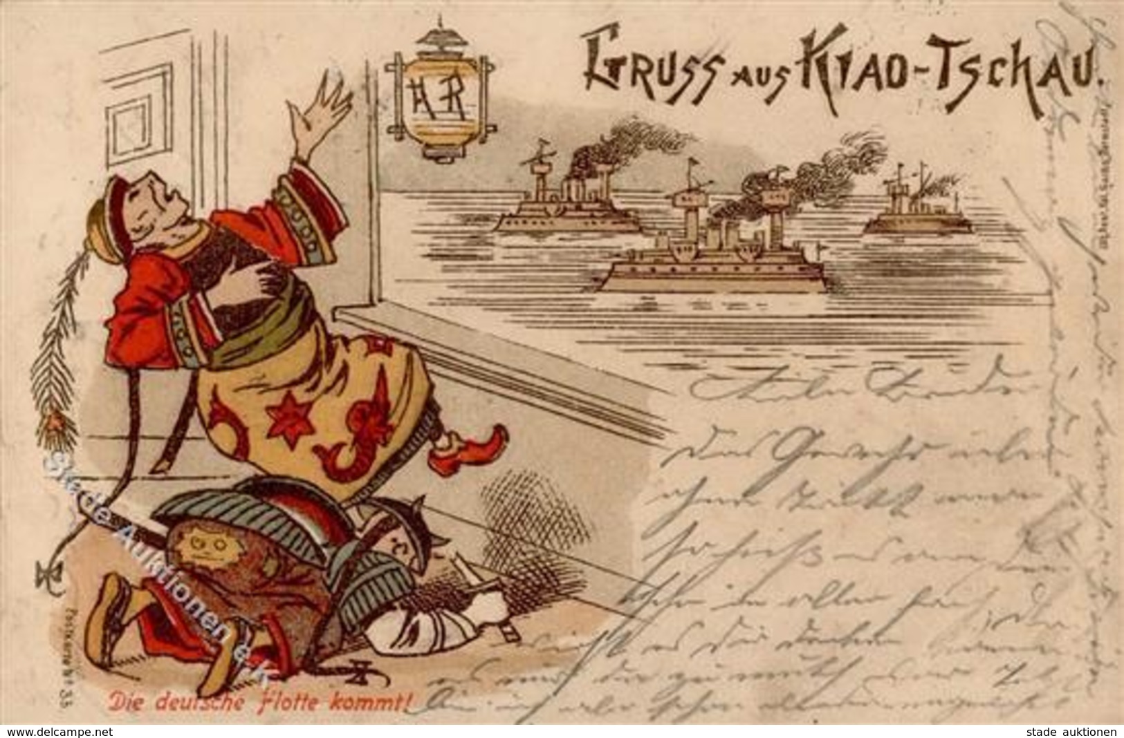 Kolonien Kiautschou Die Deutsche Flotte Kommt  Lithographie 1898 I-II (Eckbug) Colonies - History