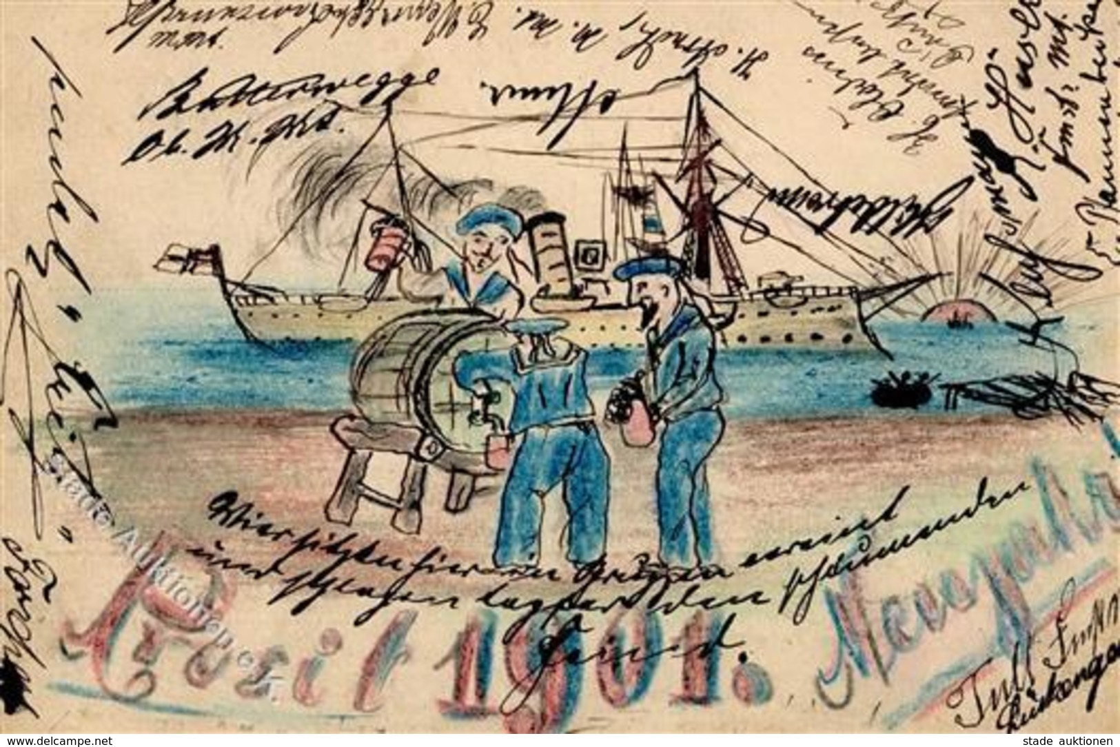 Kolonien Kiautschou Handgemalt Neujahr Stpl. Kais. Deutsche Marine Schiffspost No. 11 10.2.00 I-II Peint à La Main Colon - History