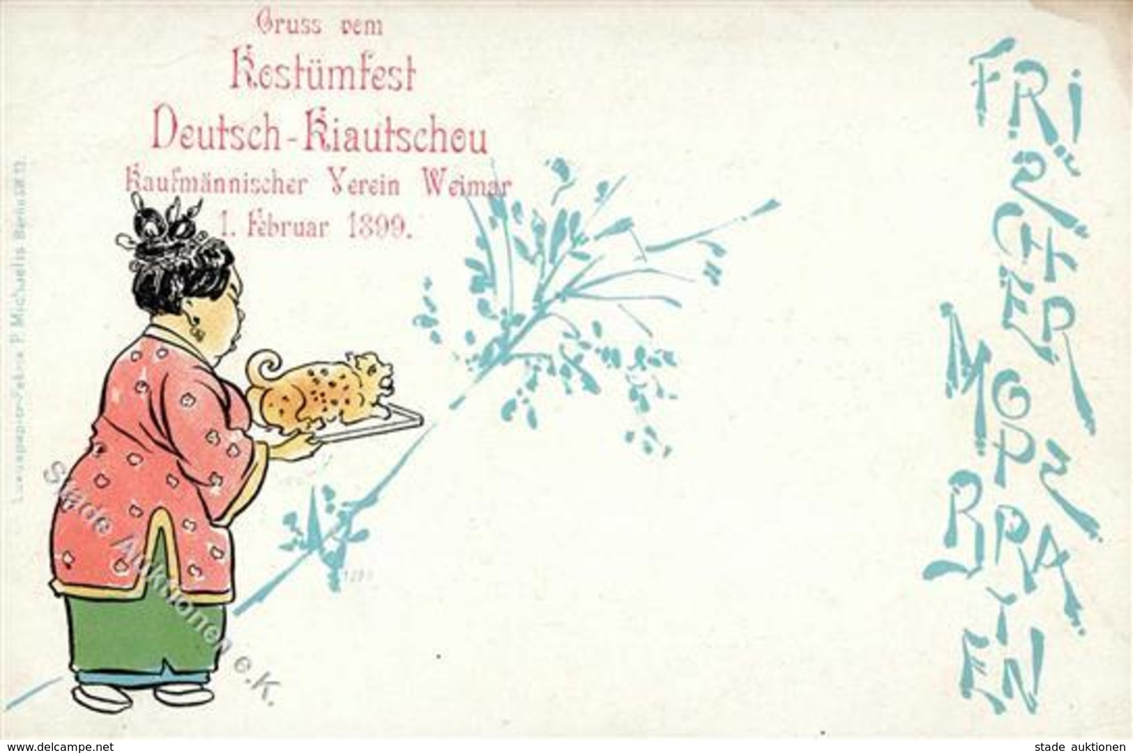 Kolonien Kiautschou Kostümfest Kaufmännischer Verein Weimar 1899 II (Eckbug, Fleckig) Colonies - History