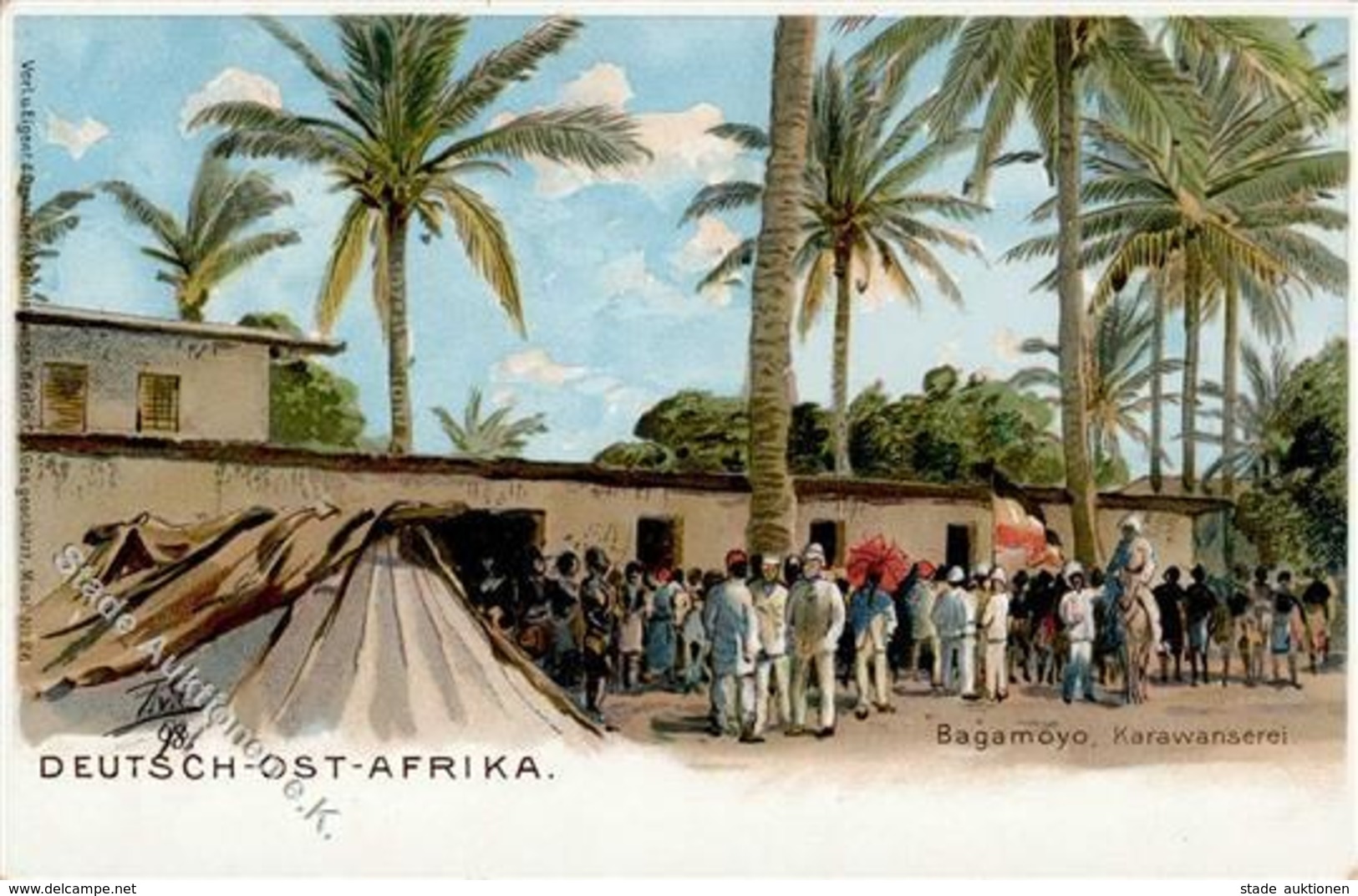 Kolonien Deutsch Ostafrika Bagamoyo Karawanserei Lithographie I-II Colonies - Histoire