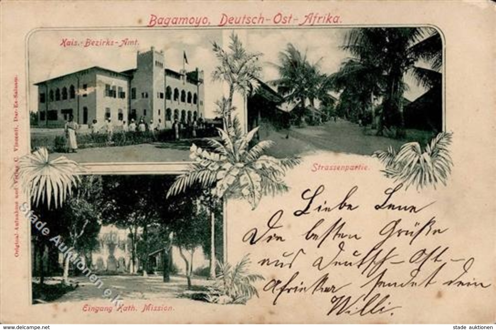 Kolonien Deutsch Ostafrika Bagamoyo Kath.Mission Bezirksamt 1900 I-II (Marke Entfernt, Fleckig) Colonies - History