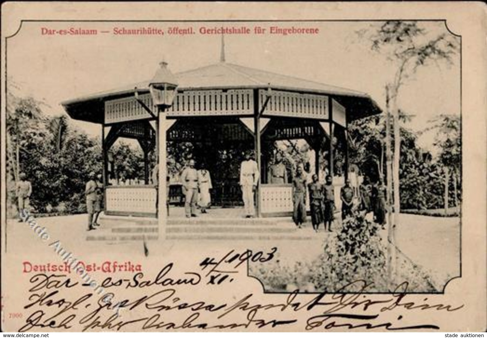 Kolonien Deutsch Ostafrika Dar-es-Salaam Schaurihütte öfftl. Gerichtshalle Für Eingeborene 1903 I-II (Marke Entfernt) Co - Histoire