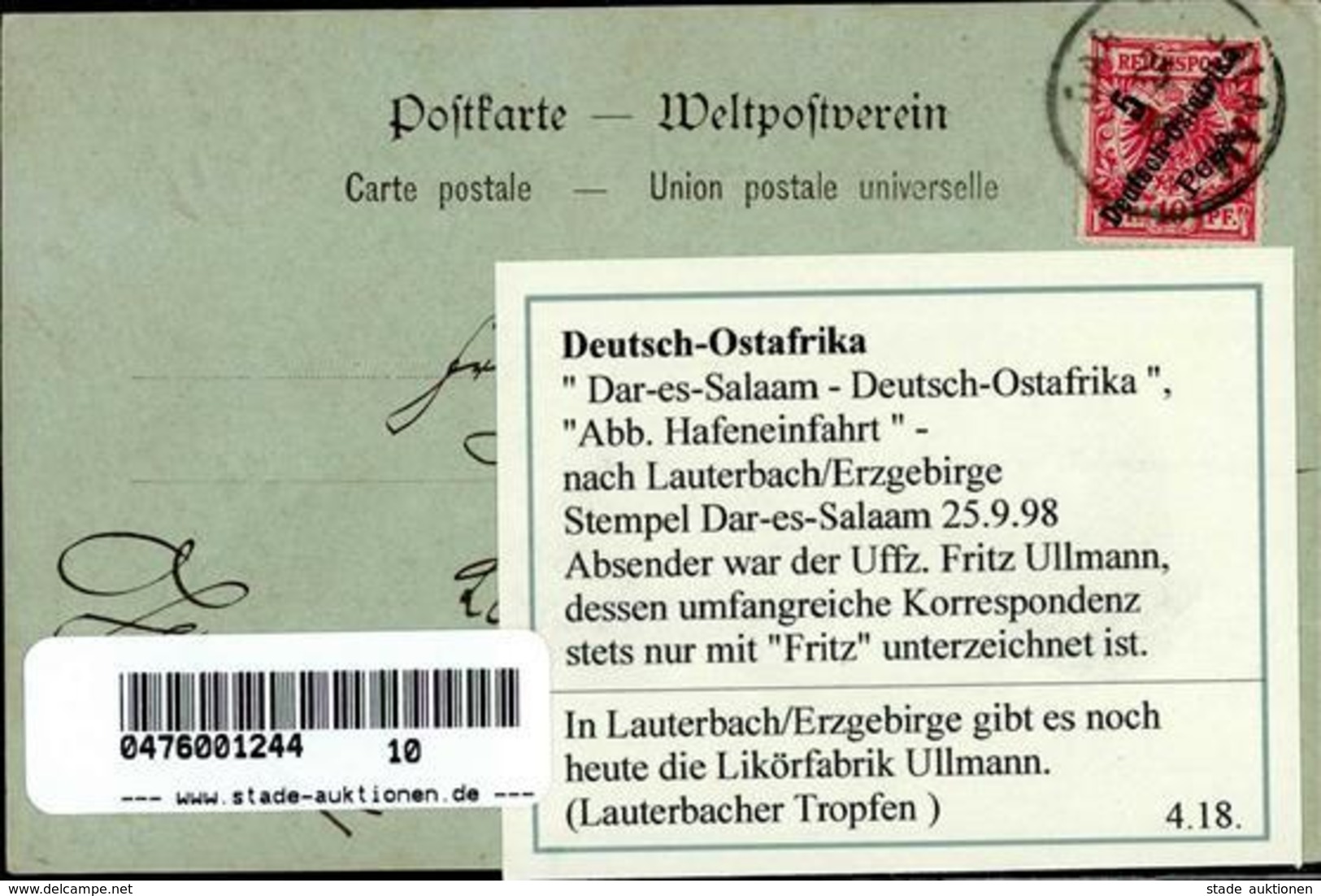 Kolonien Deutsch Ostafrika Dar-es-Salam Hafeneinfahrt Stpl. Dar-es-Salam 25.9.98 I-II Colonies - Histoire