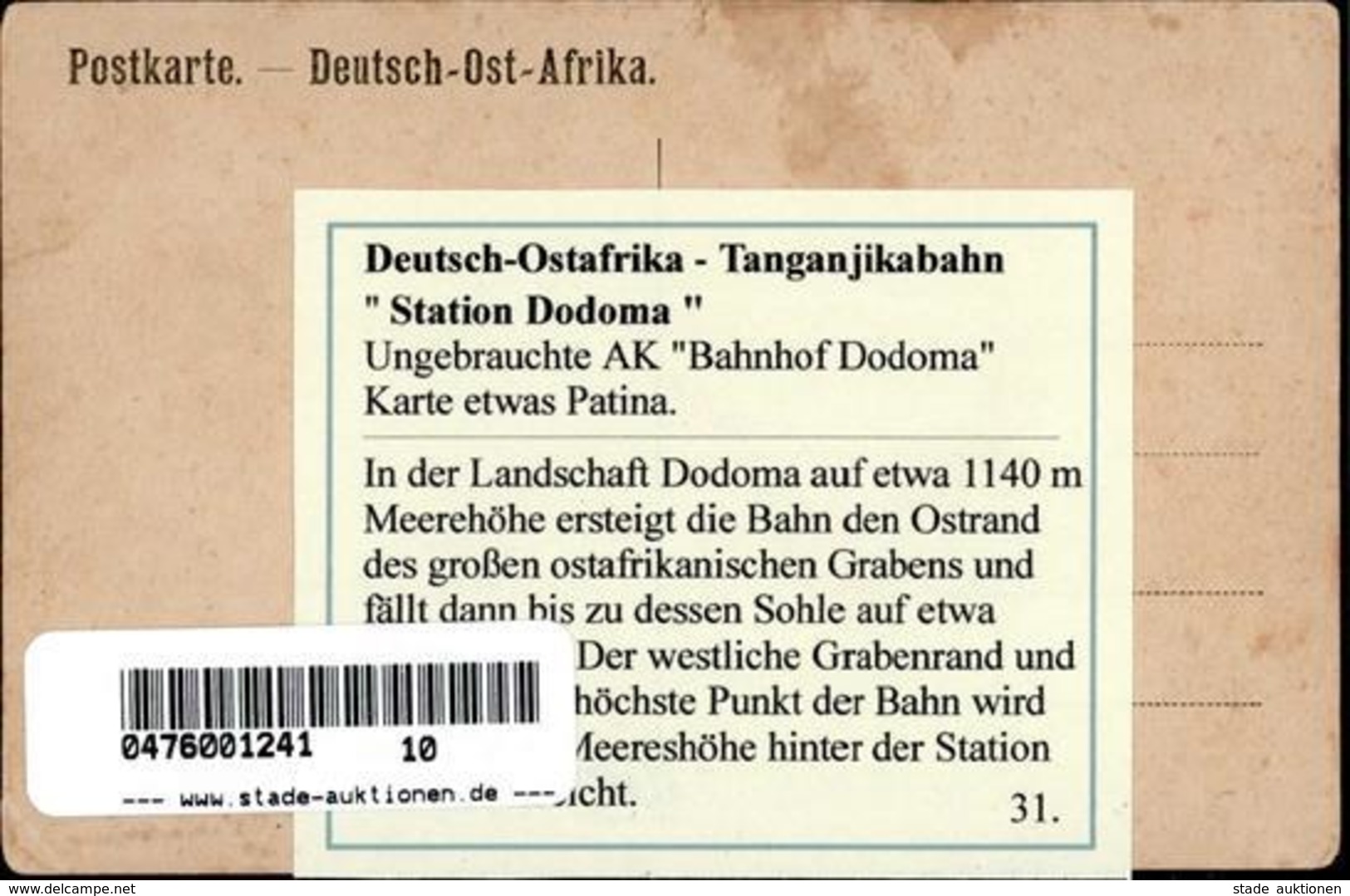 Kolonien Deutsch Ostafrika Dodoma Bahnhof  I-II (Ecke Abgestossen) Colonies - Geschichte