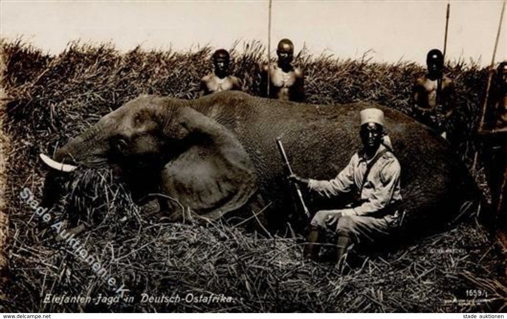 Kolonien Deutsch Ostafrika Elefantenjagd I-II (Klebereste RS) Colonies - History