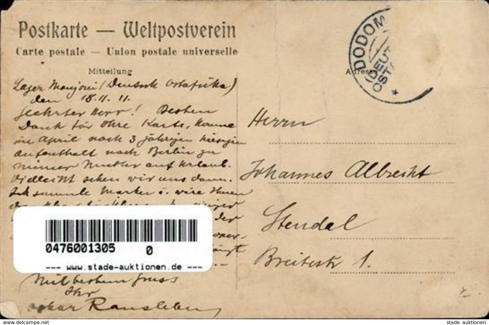Kolonien Deutsch Ostafrika Gefleckte Hyäne 1911 II (Marke Entfernt, Stauchung, Ecken Beschäd) Colonies - Histoire